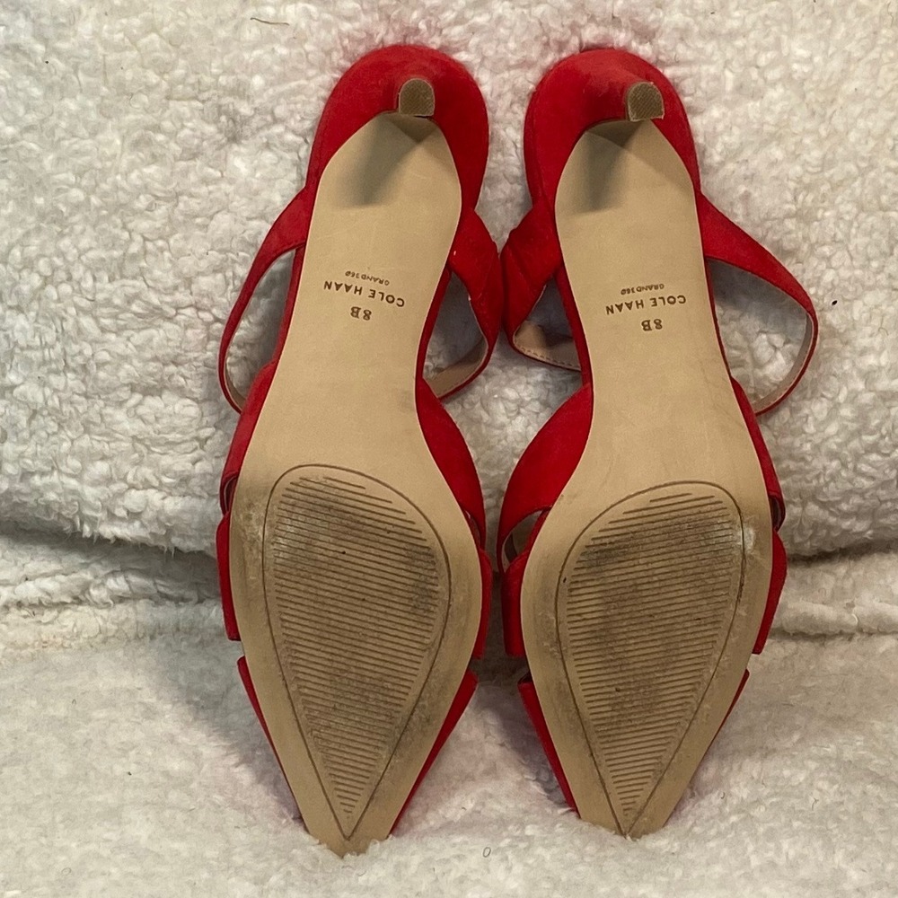 Cole Haan Red Vandam Dress‎ Mules Pointed Toe Pumps Sz 8B Heeled Sandals - Picture 9 of 9